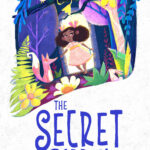 Secret Garden classic children's story illustration by gigi moore. mogigi.com Black girl wearing a pink dress and bows, with big natural curly hair walking into the beautiful magically garden. Filled with trees, plants, flowers, and cut animal characters like a fox and rabbit.